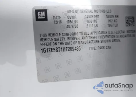 2017 Chevrolet Malibu 1Lt z USA, uszkodzony, nr VIN 1G1ZE5ST1HF209486